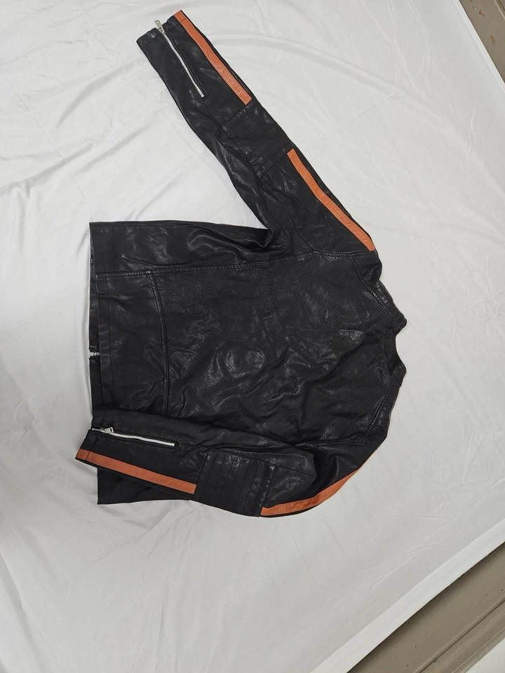 Chaqueta de cuero negra con remache para motocicletas ligeras de carreras negra XL Foto 3 de 3