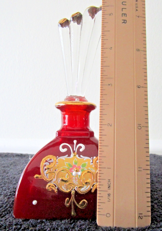 VTG Handblown Glass Heavy Perfume Bottle w/Clear Stopper/Ruby Red Body~ex cond