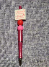 Handmade Beaded Maroon Friends and Sisters Twist Click Pen