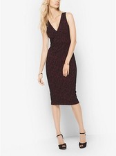 Michael Kors Cinnabar Black Wine/Red Lace Jacquard Knit Midi Dress  8 NWT $140