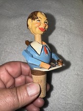 Vintage Carved Wood Mechanical Bottle Stopper-Bowing Head-Glasses-Teacher