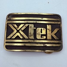 XTek Belt Buckle 3.25" Gold Brass Solid Brass Vintage DynaBuckle