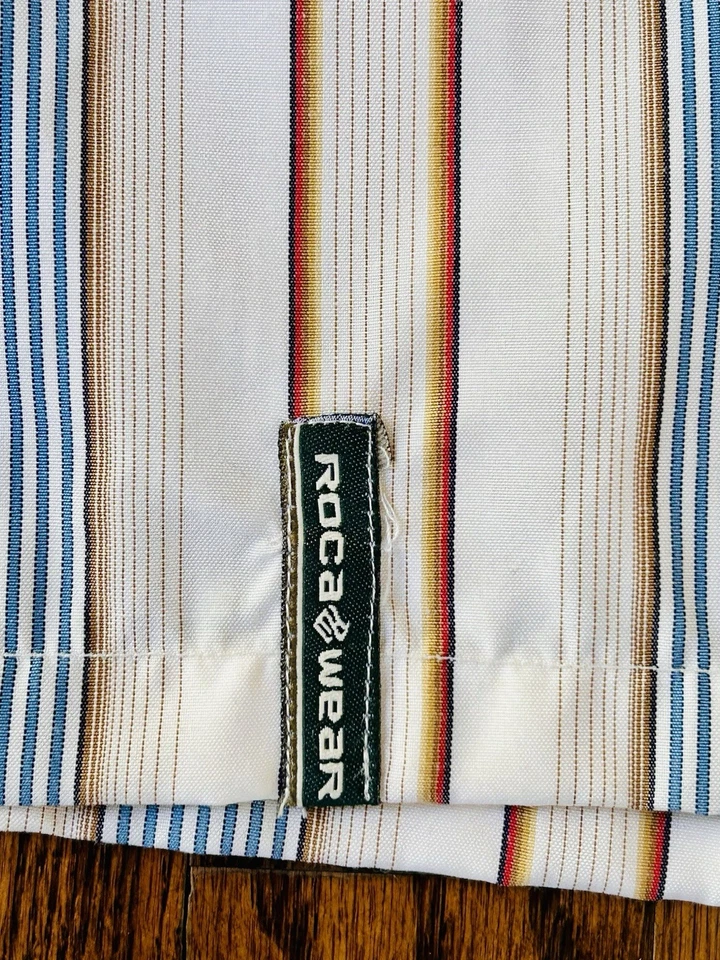 Camisa social masculina Rocawear vintage listrada manga longa mistura de algodão tamanho 3XL nova com etiquetas - Imagem 3 de 4