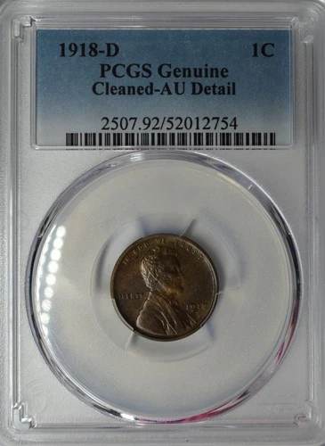 1918-D LINCOLN WHEAT CENT 1C PCGS GENUINE AU DETAILS