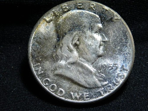 TONED 1955 FRANKLIN HALF DOLLAR UNC