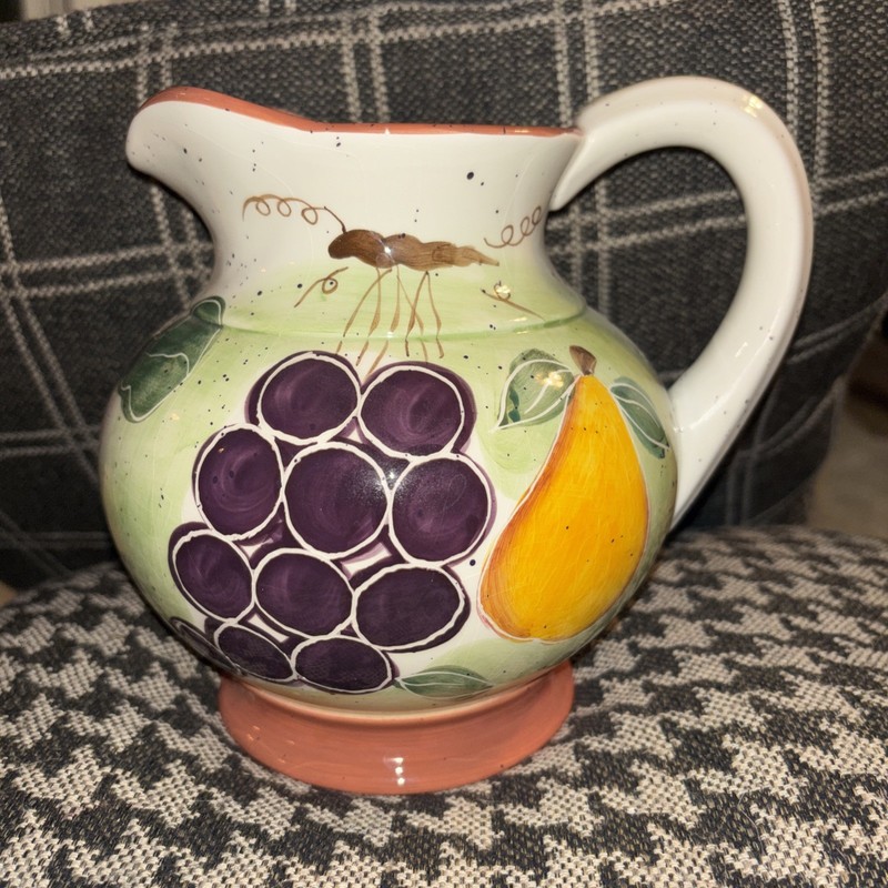 VTG 1997 Enesco Julie Ueland Pitcher Colorful Fruit Pattern 7 Inches