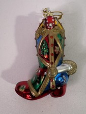 Kurt Adler Noble Gems Christmas Ornament Cowboy Boot 4"L Red  Green