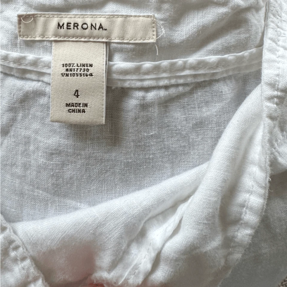 Merona 100% 亚麻裙尺寸 4 A 字 Y2K 风格夏季休闲轻便 — 第 4/4 张图片