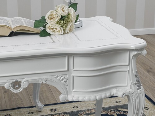 Schreibtisch Diana Chippendale Moderner Barock Stil cm 160 weiß lackiert glan... - Bild 3 von 4