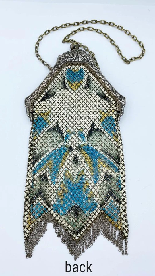 Cartera antigua Art Deco Mandalian esmalte malla aleta con marco floral ornamentado Foto 2 de 4