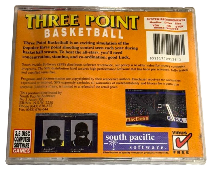 Three Point Basketball DOS PC 3.5 Floppy South Pacific Software - Image 2 of 4