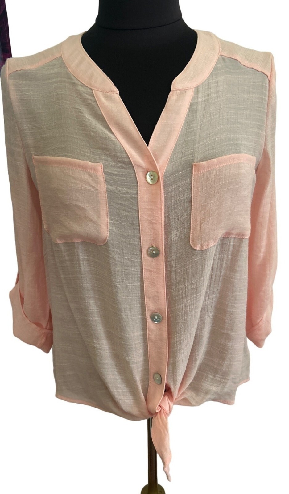 Ruby Rd. Petite Sheer Button-Down Front Tie Blous… - image 1