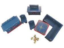 Casa de Muñecas Miniatura Azul Pintado Esquinero Banco Mesa Sillas Rincón Desayuno Lote