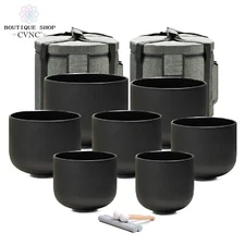 CVNC 432Hz 6-12" 7 pcs Black Crystal Singing Bowls Set Chakra  Sound Heal Reiki