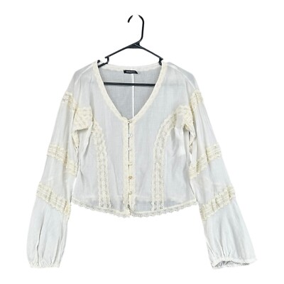Sandro Paris Ivory Lace Trim Blouse Boho Pirate Peasant Gypsy Mathilda Cotton