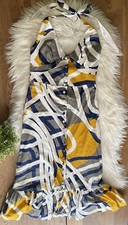 Maeve Navy Yellow White Abstract Halter Button Front Dress Anthropologie Sz 0