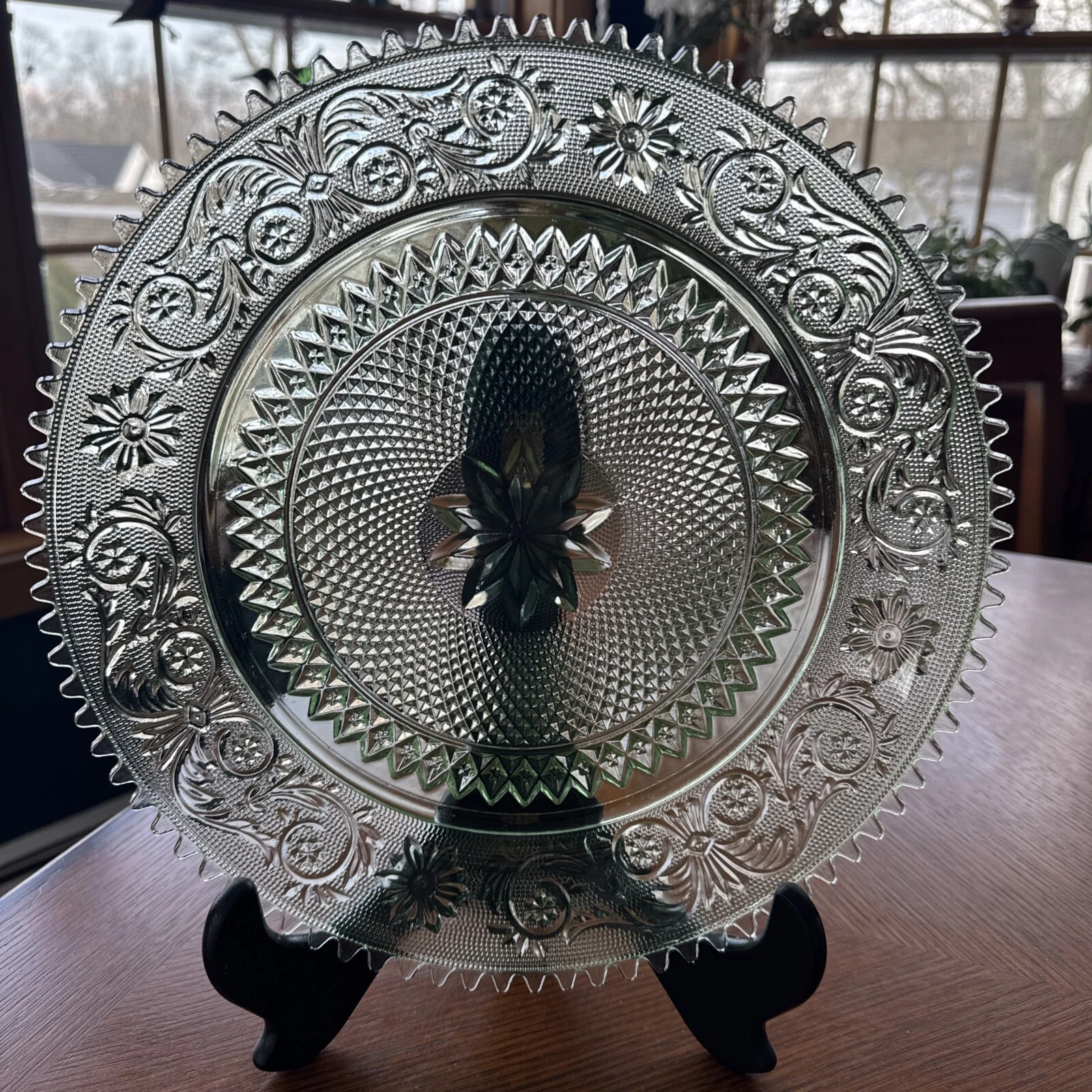 Vintage Tiara Sandwich Glass~Chantilly Green~12” Round Serve Tray~Platter~Spring
