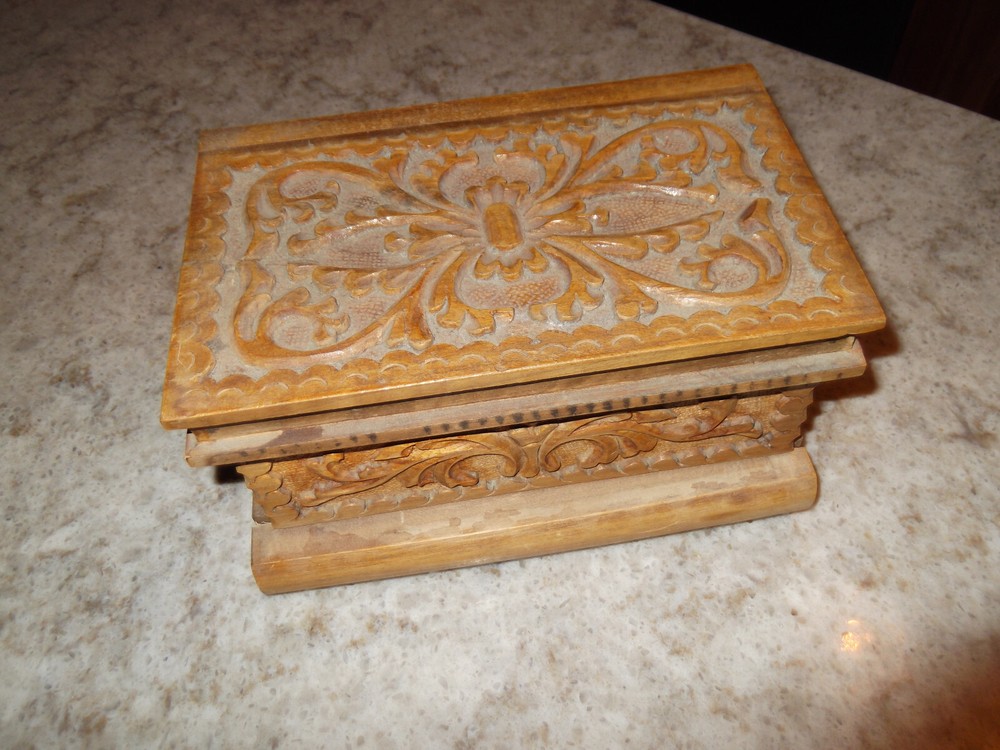 Vintage Folk Art Secret Puzzle Jewelry Box Middle Eastern