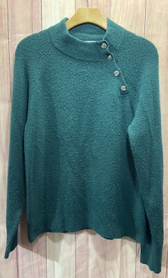 J Crew Sweater Womens M Medium Green Pullover Sweatshirt 1/4 Button Mock Neck