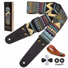 Nefelibata Guitar Strap, Vintage Cotton Guitar Straps with Head Cowhide Leath...