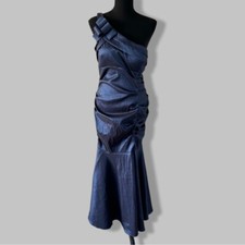 Bellissima Metallic Blue One Shoulder Maxi Prom Dress