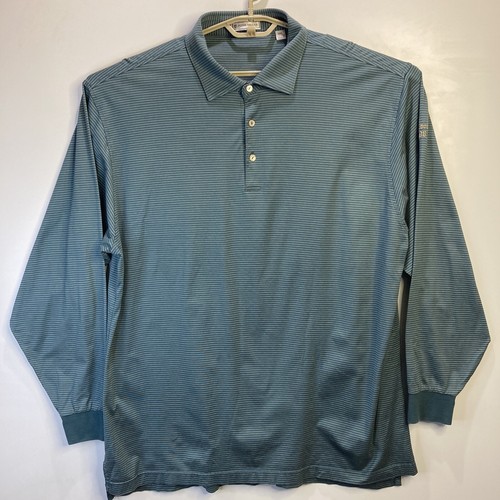 Peter Millar Mens 2XL Cotton Long Sleeve Golf Polo Shirt Edgewood Club Striped