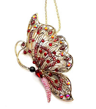 Red BUTTERFLY Side View Pendant Necklace