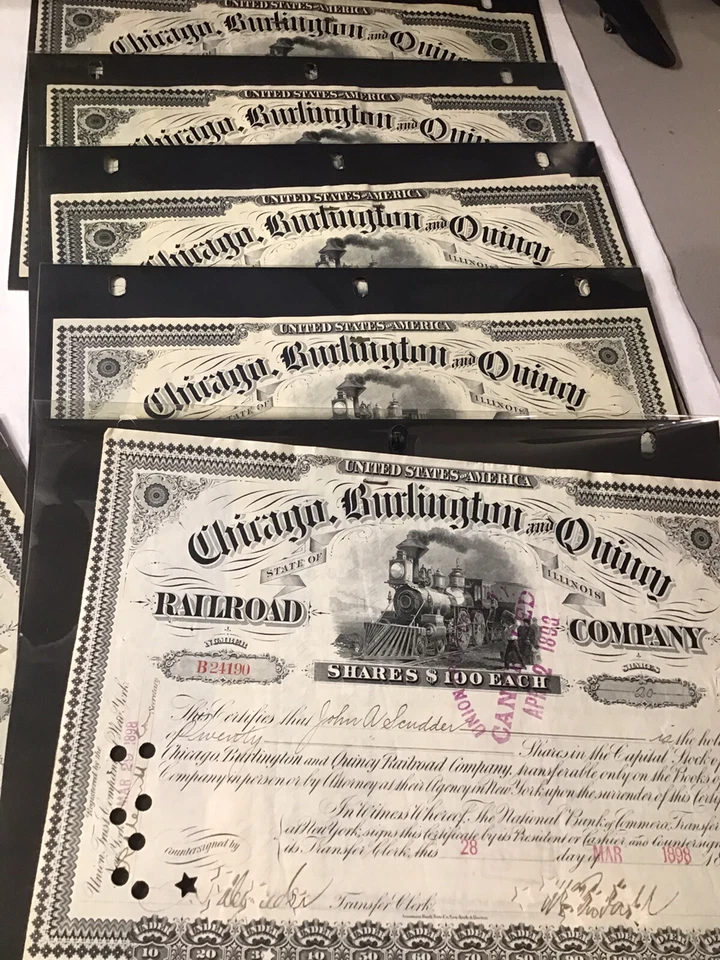 Lote de 10 distribuidores Chicago, Burlington and Quincy Railroad Company - Stock 1890,s Foto 2 de 4