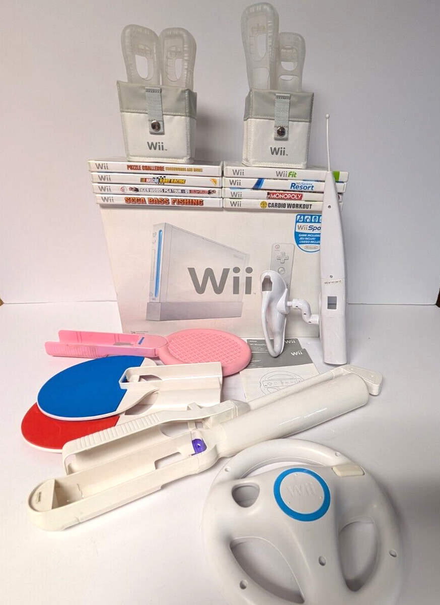 Nintendo Wii Console System Bundle No Controllers 14 Accs 9 Games