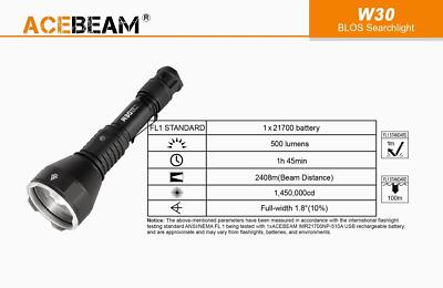 Acebeam W30 Long Range LEP Flashlight - 500 Lumens, 2408m throw