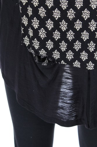 Lucky Brand Nuovo Top Nero Stampato A Collo Barchetta L $79 - Foto 3 di 3