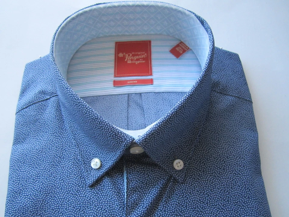 NEW PENGUIN MUNSINGWEAR slate blue MEN DRESS SHIRT 15.5 LS 32/33 slim fit - Image 2 of 4