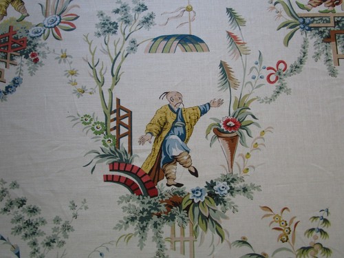 Brunschwig & Fils Chinoiserie River Song Linen blend print Fabric 76"x55" units - Picture 5 of 8