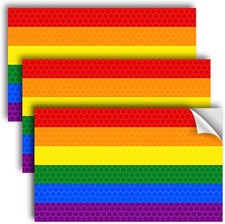 3PC Reflective LGBTQ Pride Rainbow Flag Stickers - 5 x 3 Inches - Support Gay...