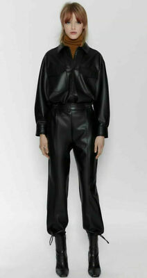 *** ZARA *** Bloggers Fave Women´s Black Faux Leather Jogging Trousers BNWT S 
