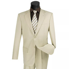 Men's Suit Beige 2-Button Classic-Fit Poplin Polyester Formal Party Suit - NEW