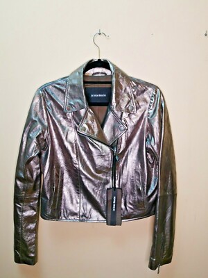 LA REINE BLANCHE Genuine Leather Biker Bronze Jacket Women Size USA12/EU40/UK14