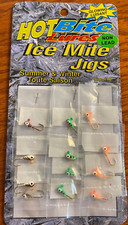12 NEW HOT BITE FISH ICE MITE FISHING JIGS  ASSORTED SUPER GLOW COLORS SIZE 10