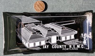 1960s Portland Indiana Jay County REMC Willie Wiredhand mascot ashtray VINTAGE--