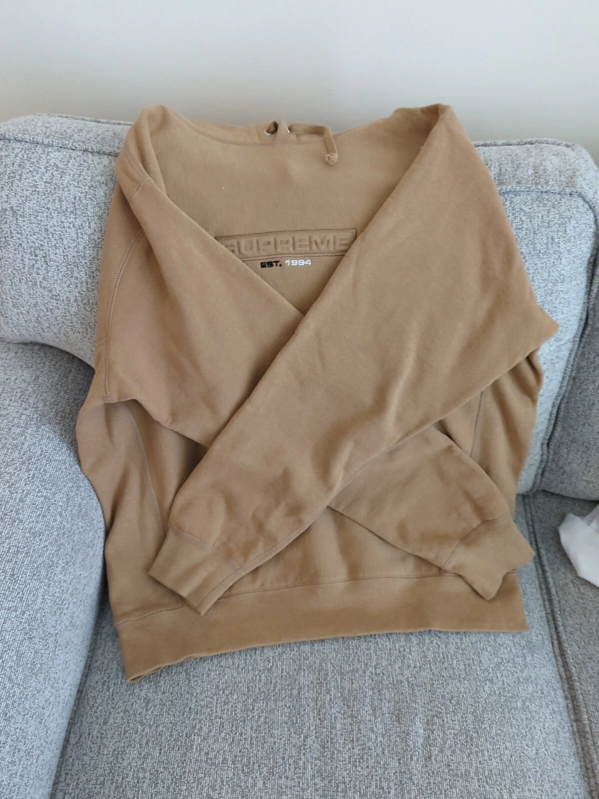 Felpa con cappuccio Supreme in rilievo marrone SS18 taglia large