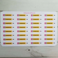 32 "Homework" Pencil Planner Stickers- Perfect For Any Planner, Calendar Journal