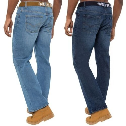 Herren Bootcut Jeans Weit Beinig Aus Denim Mit Gürtel Alle UK Taillengrößen - Bild 1 von 4