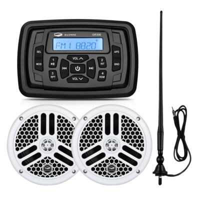 Marine Bluetooth Stereo Receiver +6.5'' 120W Marine Waterproof Speakers +Antenna