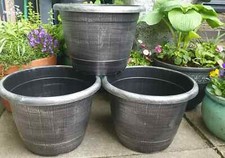 SET 3 X XXL 43CM ANTHRACITE GREY SILVER Plastic Planter House Plant Pot garden