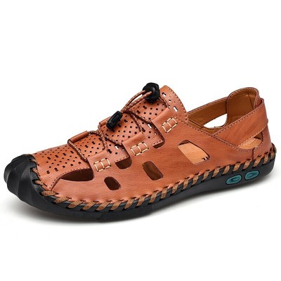 Summer Men Casual Shoes Genuine Leather Hiking Sandals Non-slip Beach Slipper Amazon.com | Mens Flat Sandal Summer Comfortable Leather  main image 2