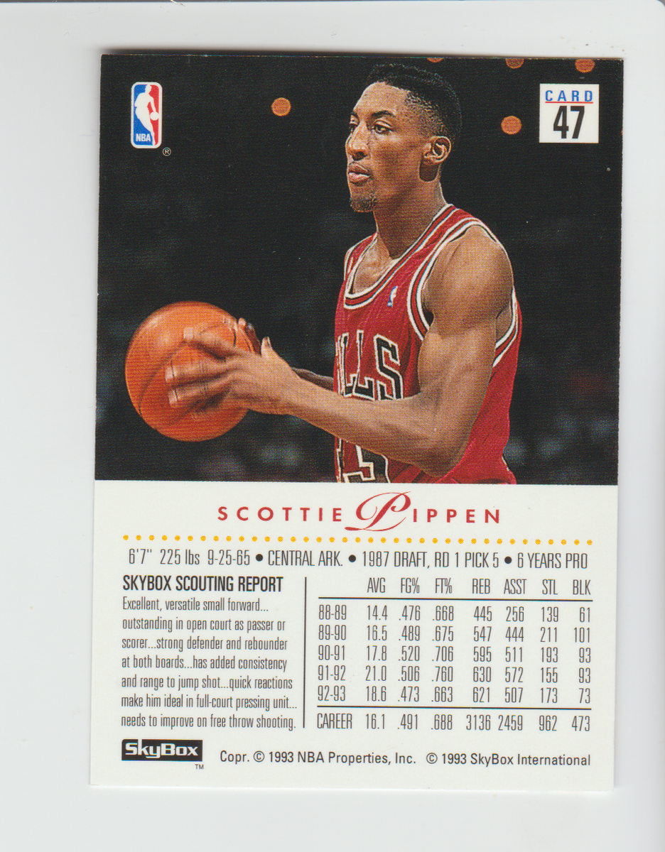 NBAカード　SCOTTIE PIPPEN 1993-94 SKyBox Premium #47 Scottie Pippen card, Chicago Bulls HOF