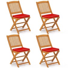 Outdoor Folding Chairs 4 PCS Acacia Wood High-Back Chair w/ Seat Cushions