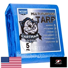 CARTMAN 14x20ft Blue Poly Tarp 5mil Waterproof Multi-use for Camping RV Boat