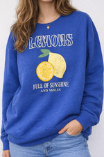 Grayson Threads Lemons Graphic Sweatshirt Women's Size XL Blue Full of Sunshine