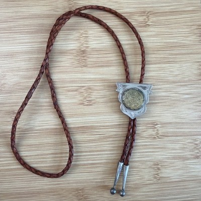Vintage ALPACA MEXICO Silver Aztec calendar bolo tie 